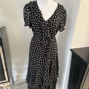 Karl Lagerfeld Black and White Polka Dot Midi Dress